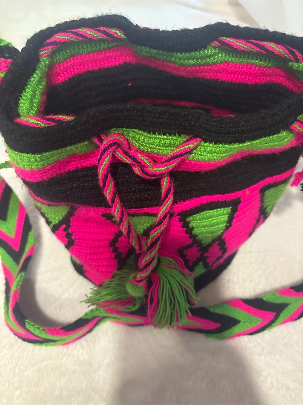 Handwoven Bucket Bag in Neon Pink & Lime Green